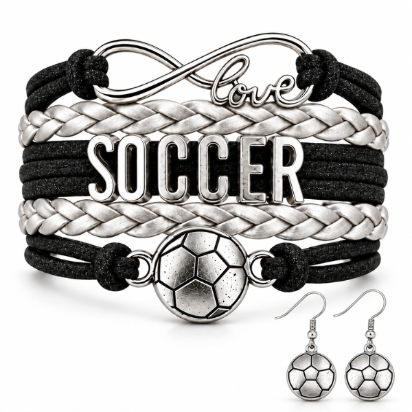 Soccer Bracelet & Stud Earring Set
