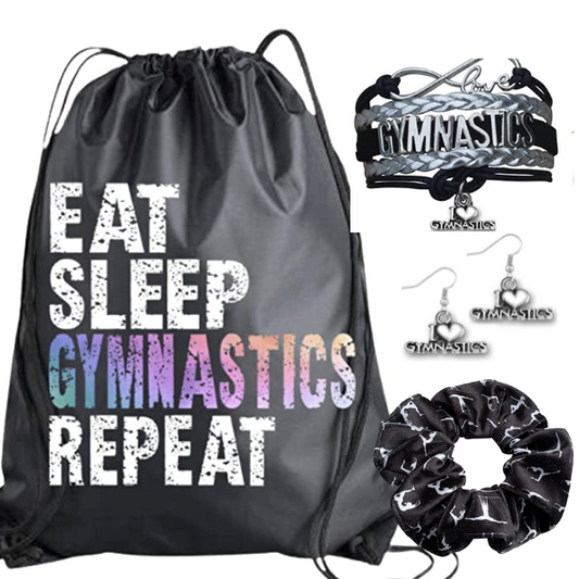 Gymnastics Sportybag - Eat Sleep Gymnastics Repeat Nylon Drawstring Bag