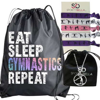 Gymnastics Sportybag - Eat Sleep Gymnastics Repeat Nylon Drawstring Bag