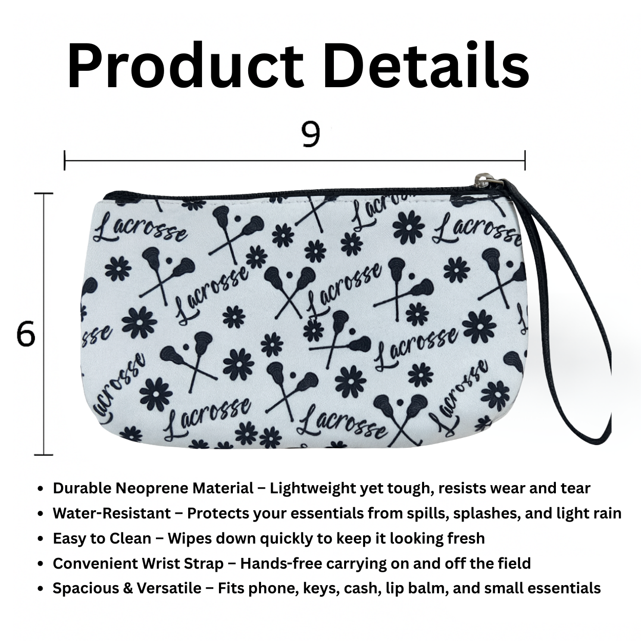 Lacrosse Black Wristlet Pouch Purse