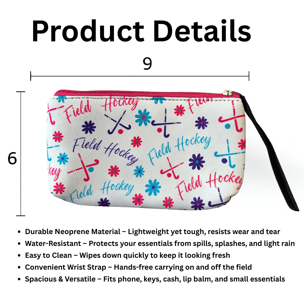 Field Hockey Flower Wristlet Pouch Purse- Pick Color