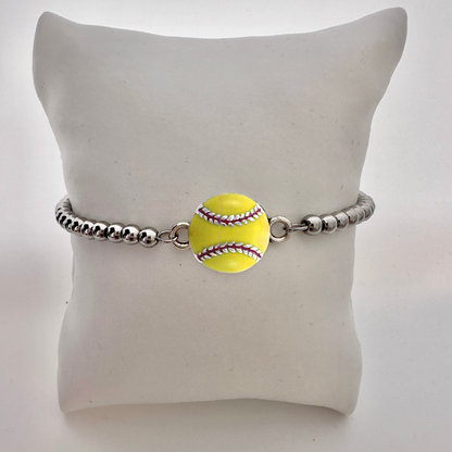 Softball Silver Beaded Bracelet