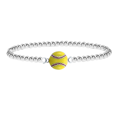 Softball Silver Beaded Bracelet