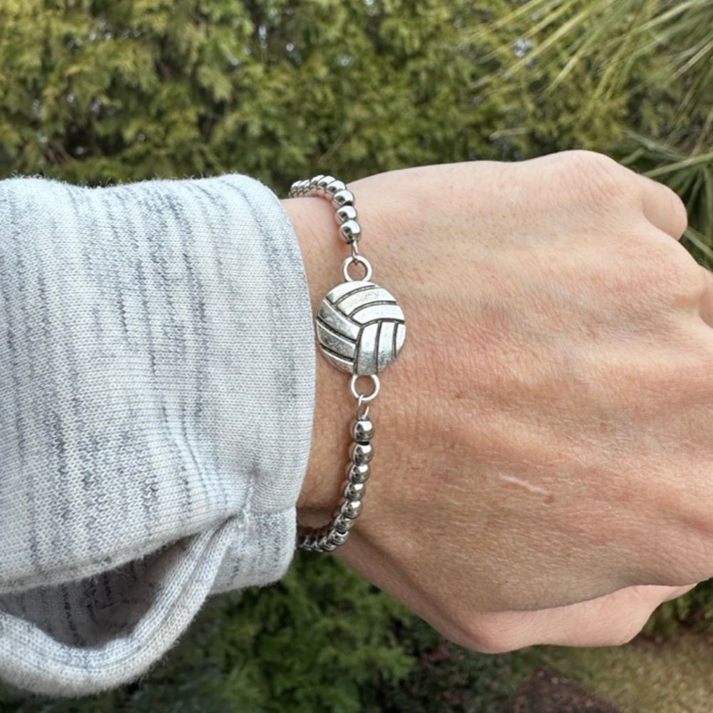 silver Volleyball Beaded Bracelet