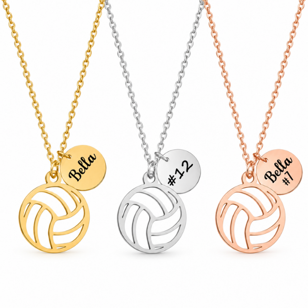 Volleyball Engraved Stainless Steel Necklace