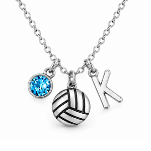 Personalized Volleyball Necklace- Letter & Birthstone Charm
