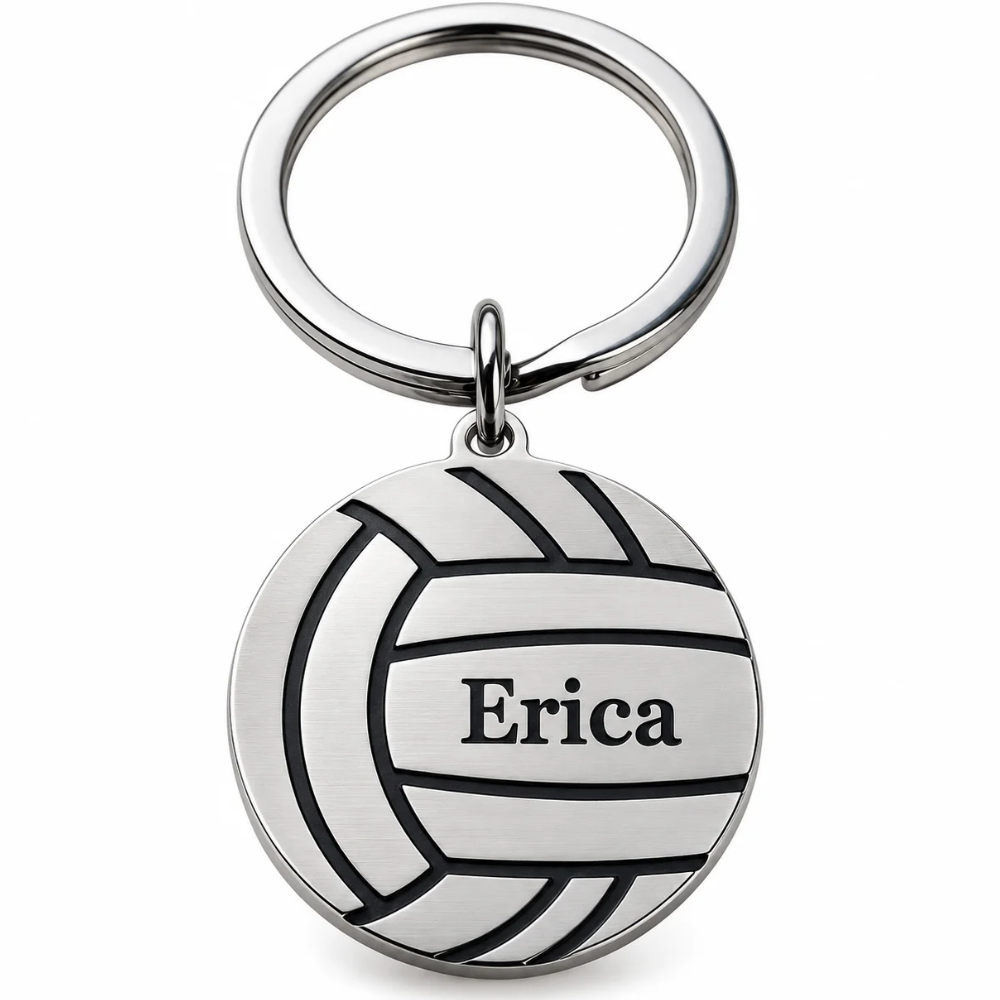 Personalized  Engraved Volleyball Keychain with Name and Number
