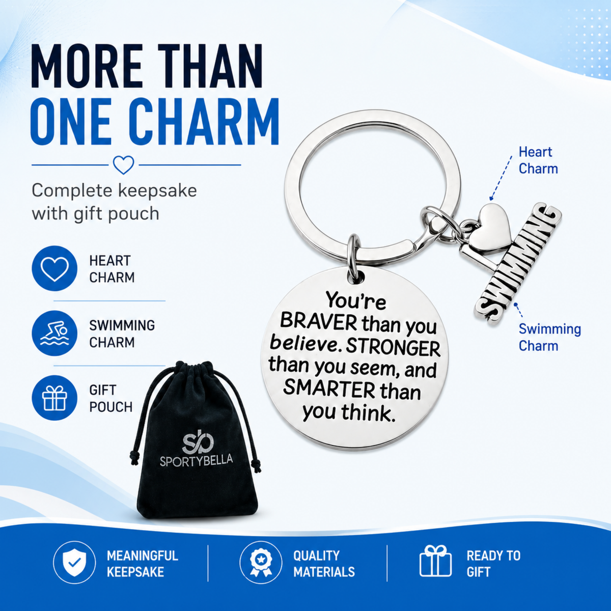 Swim Keychain- Inspirational You’re Braver than you Believe