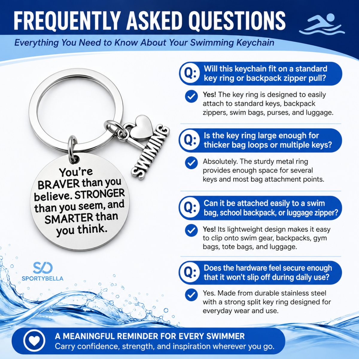 Swim Keychain- Inspirational You’re Braver than you Believe