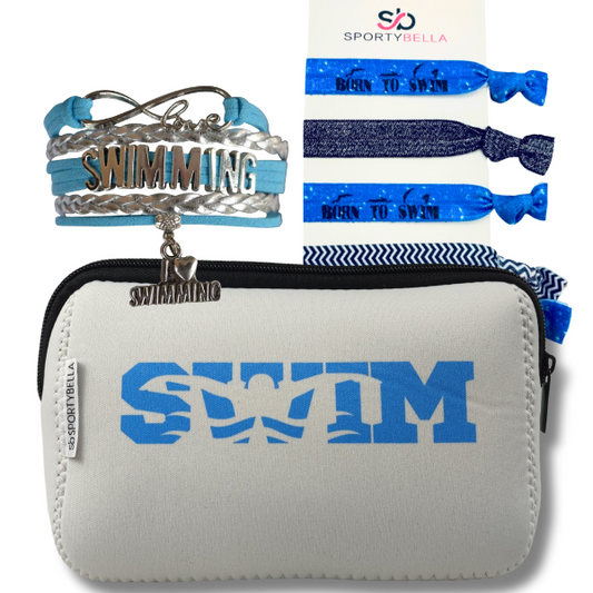Swim Cosmetic Bag and Infinity Bracelet Gift Bundle