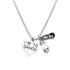 Tap dance necklace with heart charm 'I ❤️ TO DANCE!' and tap shoe charms, silver chain, perfect recital gift.