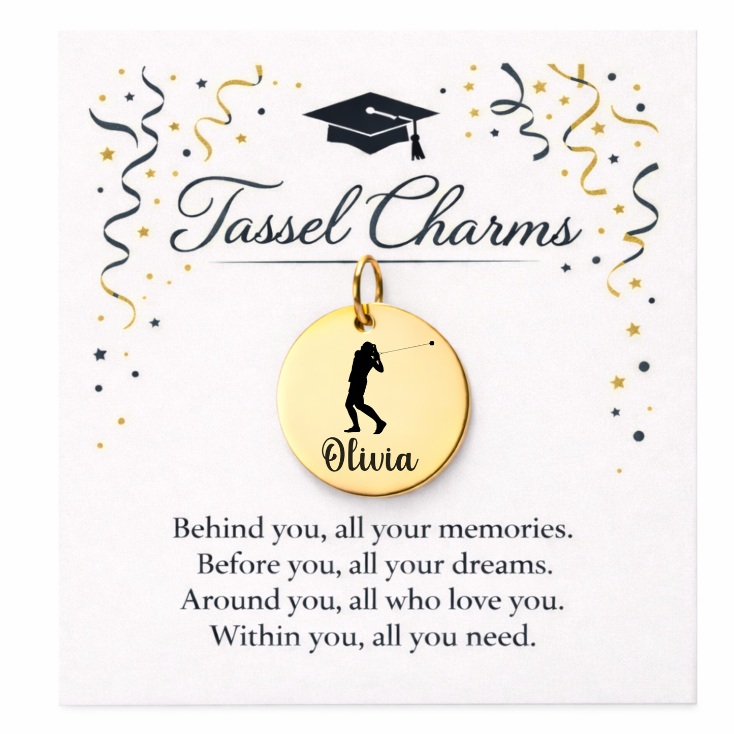 Hammer Throw Engraved Tassel Charm