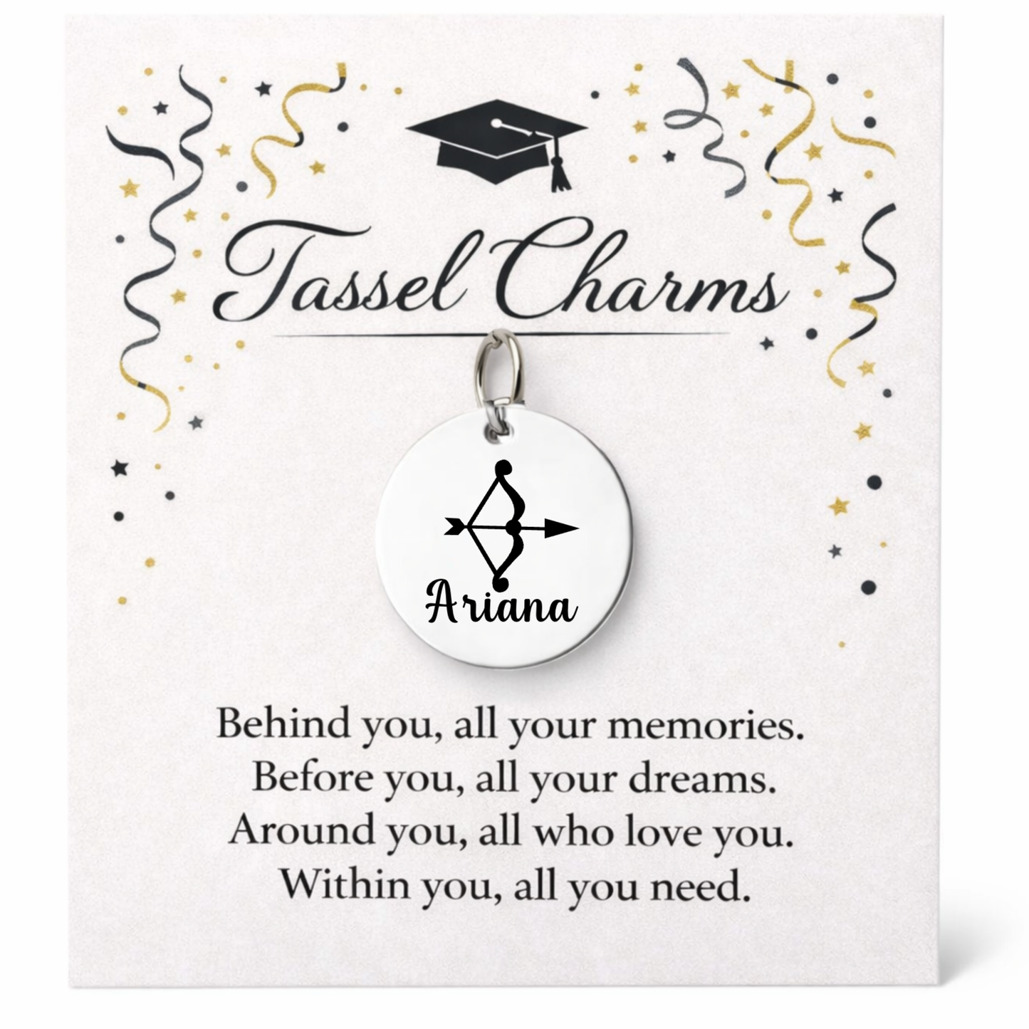 Archery Engraved Graduation Tassel Charm
