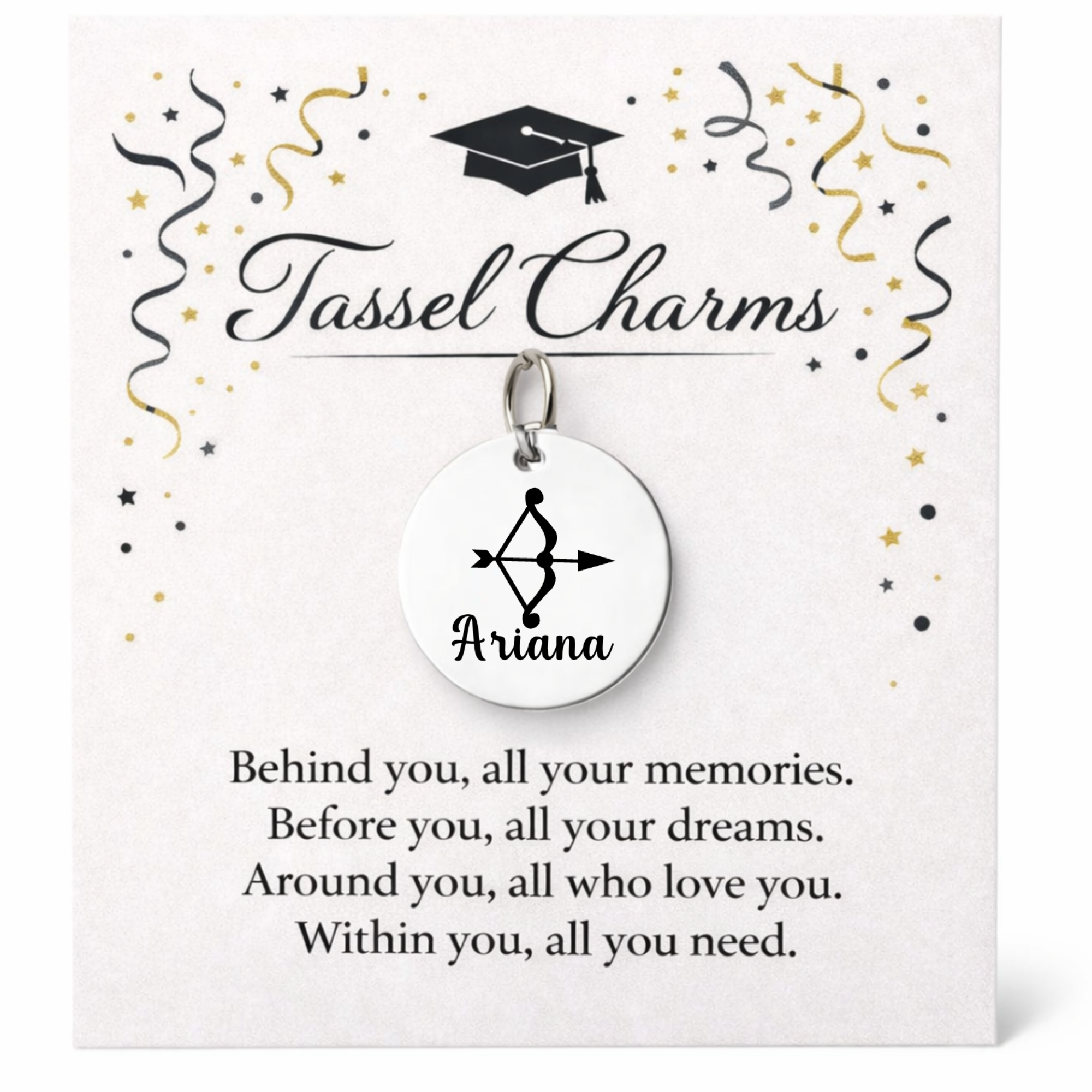 Archery Engraved Graduation Tassel Charm