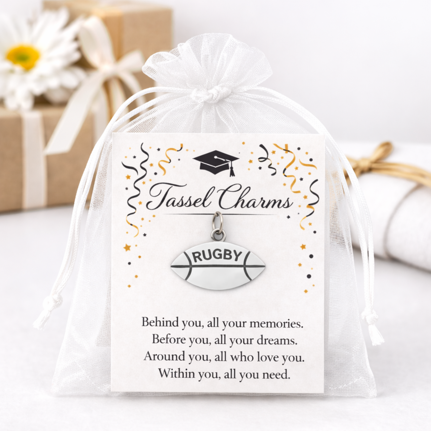Rugby Graduation Tassel Charm