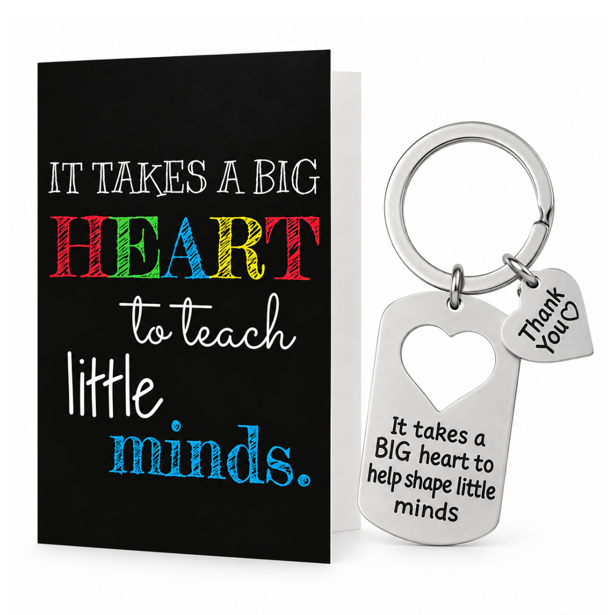Teacher Big Heart Little Minds Keychain & Card Set