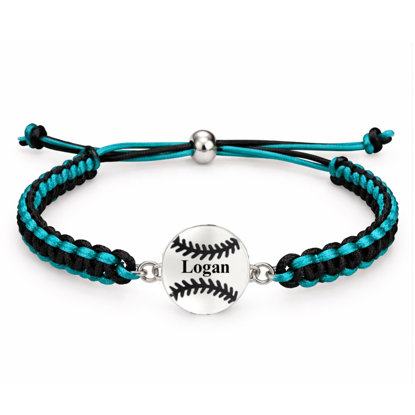 Personalized Multi Colored Baseball Charm Connector Rope Bracelet - Pick Colors