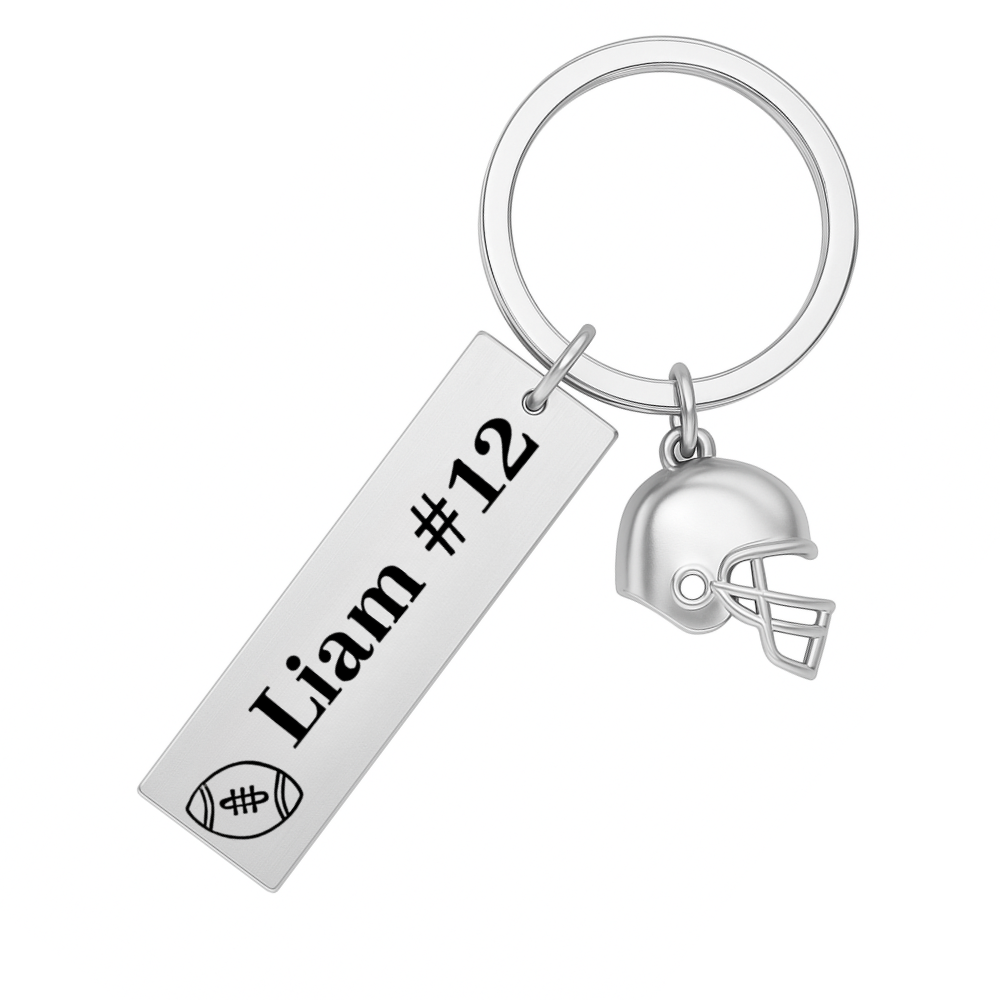 Personalized Engraved Football Keychain with Name and Number - Pick Charm