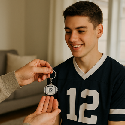 Personalized Engraved Football Keychain with Number