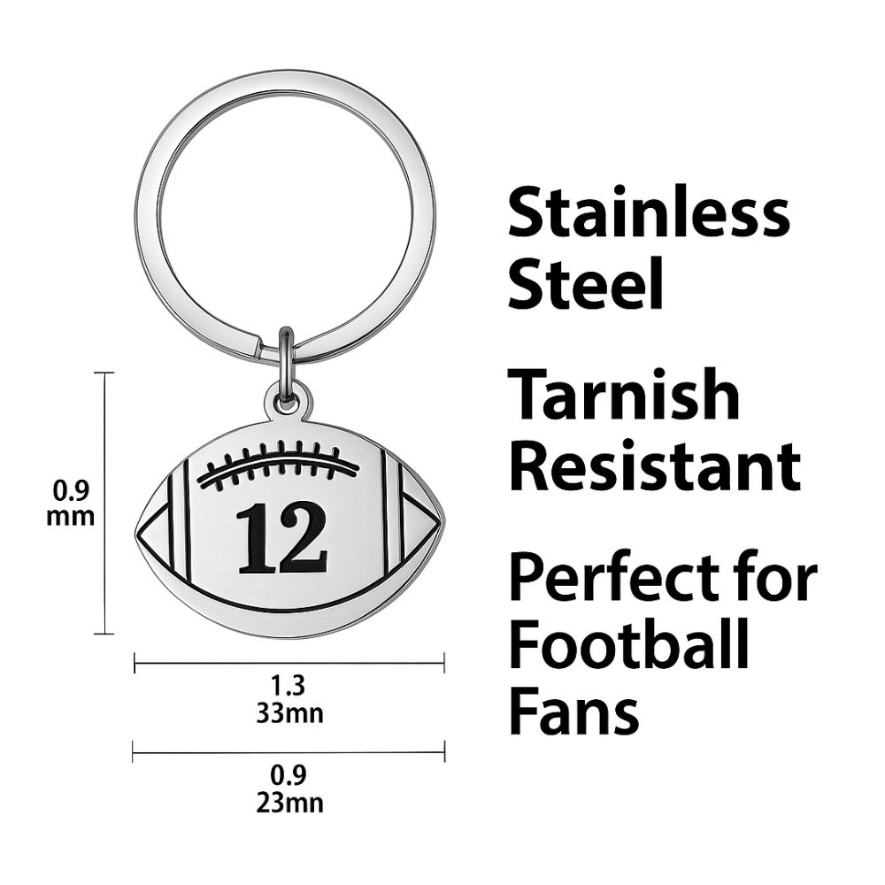 Personalized Engraved Football Keychain with Number
