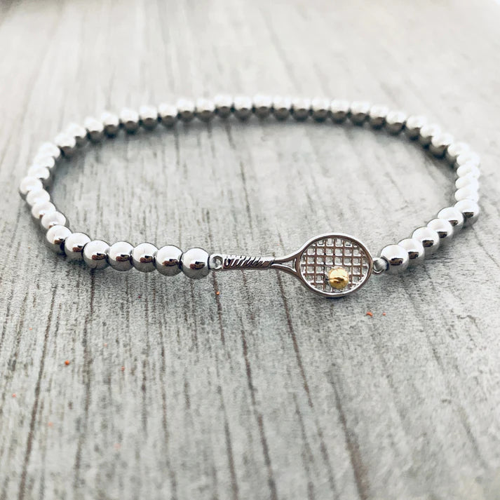 Silver Tennis Racket Charm Bead Layered Bracelets 18K Gold Plated