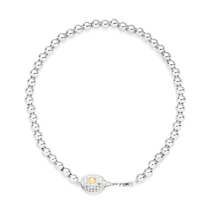 Silver Tennis Racket Charm Bead Layered Bracelets 18K Gold Plated