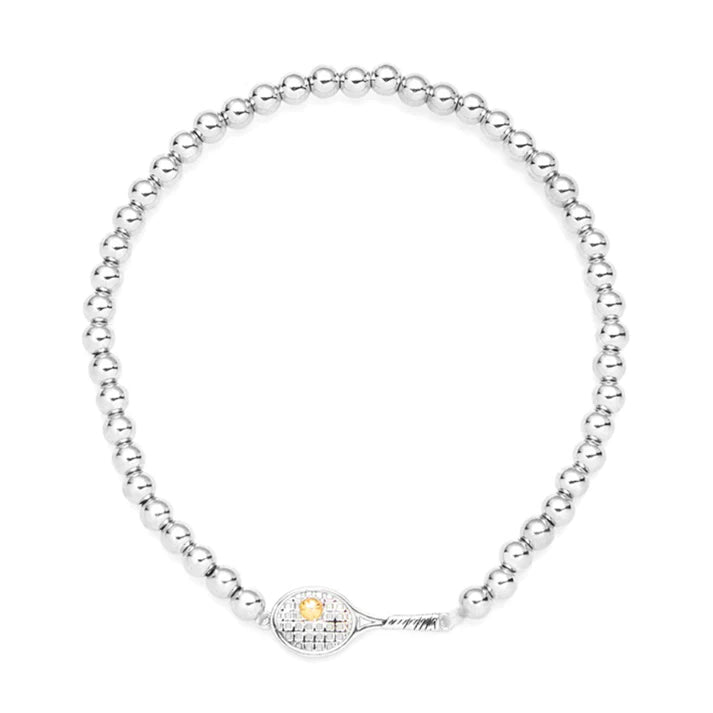 Silver Tennis Racket Charm Bead Layered Bracelets 18K Gold Plated