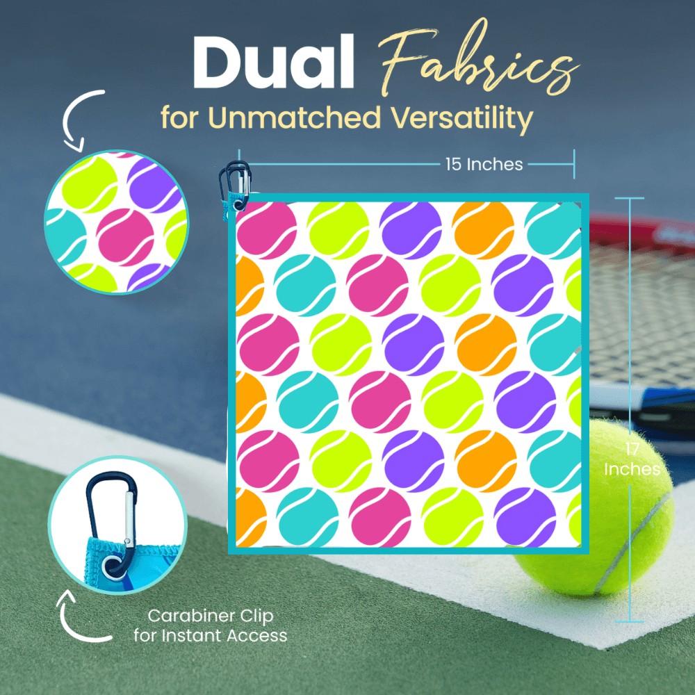 Tennis Balls Towel- Microfiber & Cotton Athletic Towels with Carabiner Clip