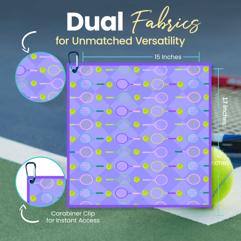 Purple Tennis Towel - Microfiber & Cotton Athletic Towels with Carabiner Clip