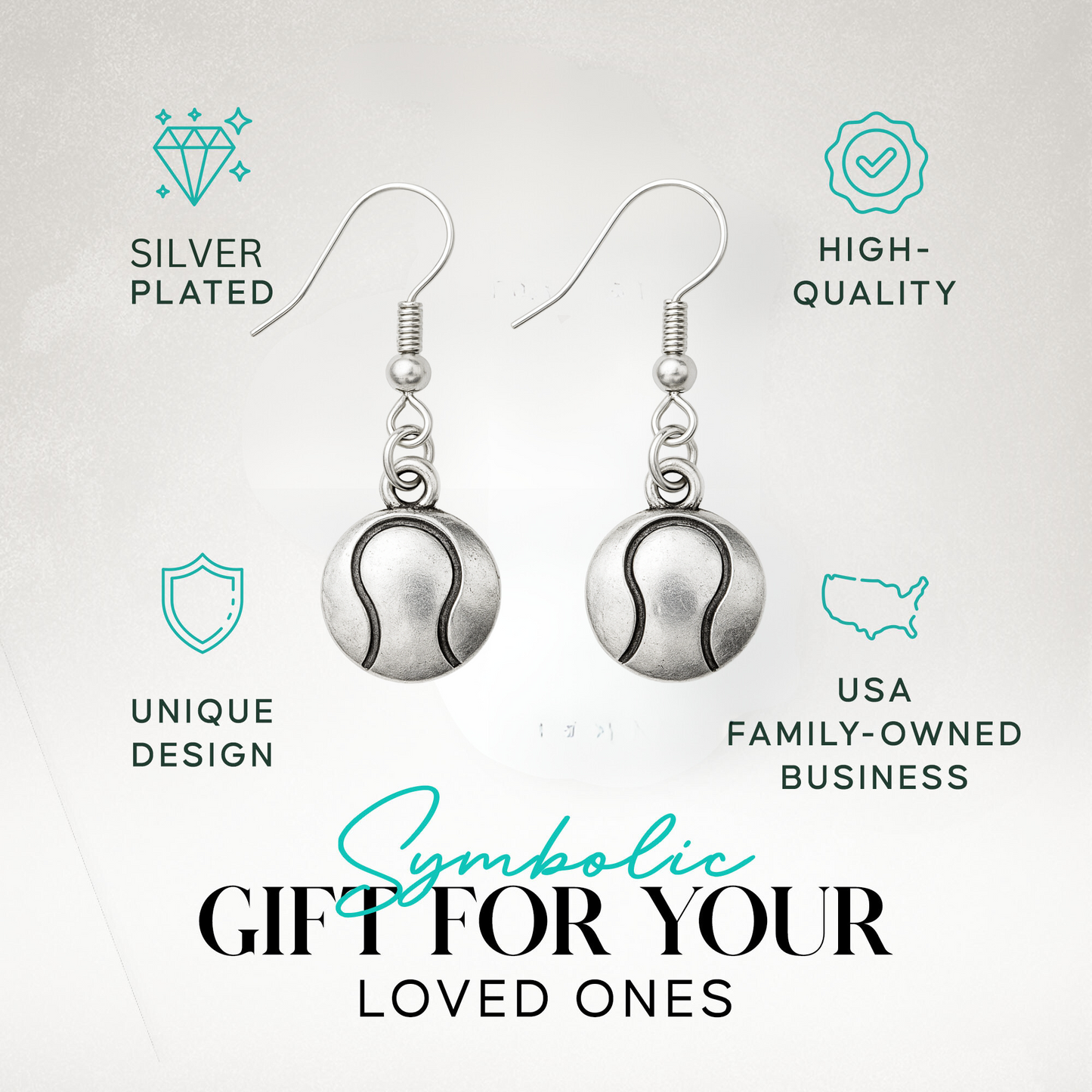  Gift-ready tennis earrings in packaging with icons for quality, hypoallergenic material