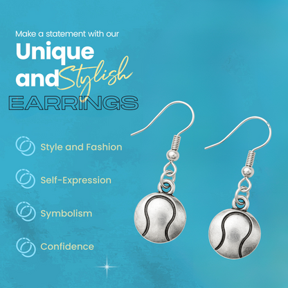 Blue feature card highlighting lightweight, durable, and stylish tennis earrings