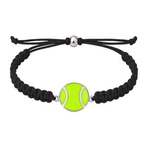 Black tennis bracelet with vibrant green ball charm, unisex sports accessory with durable woven cord
