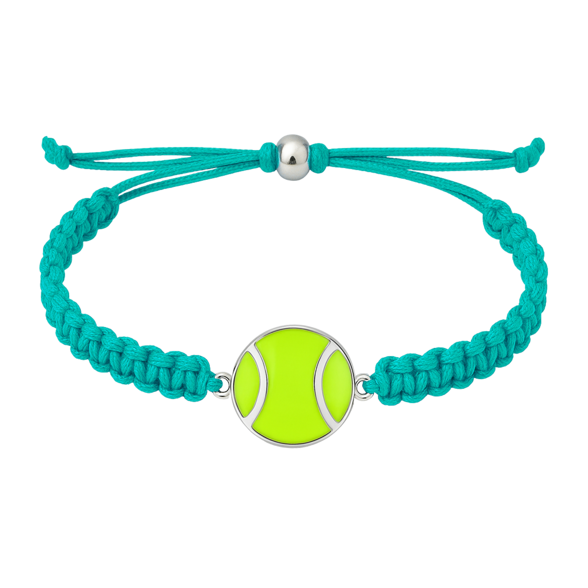 Turquoise braided tennis bracelet with detailed ball charm, stylish and adjustable design