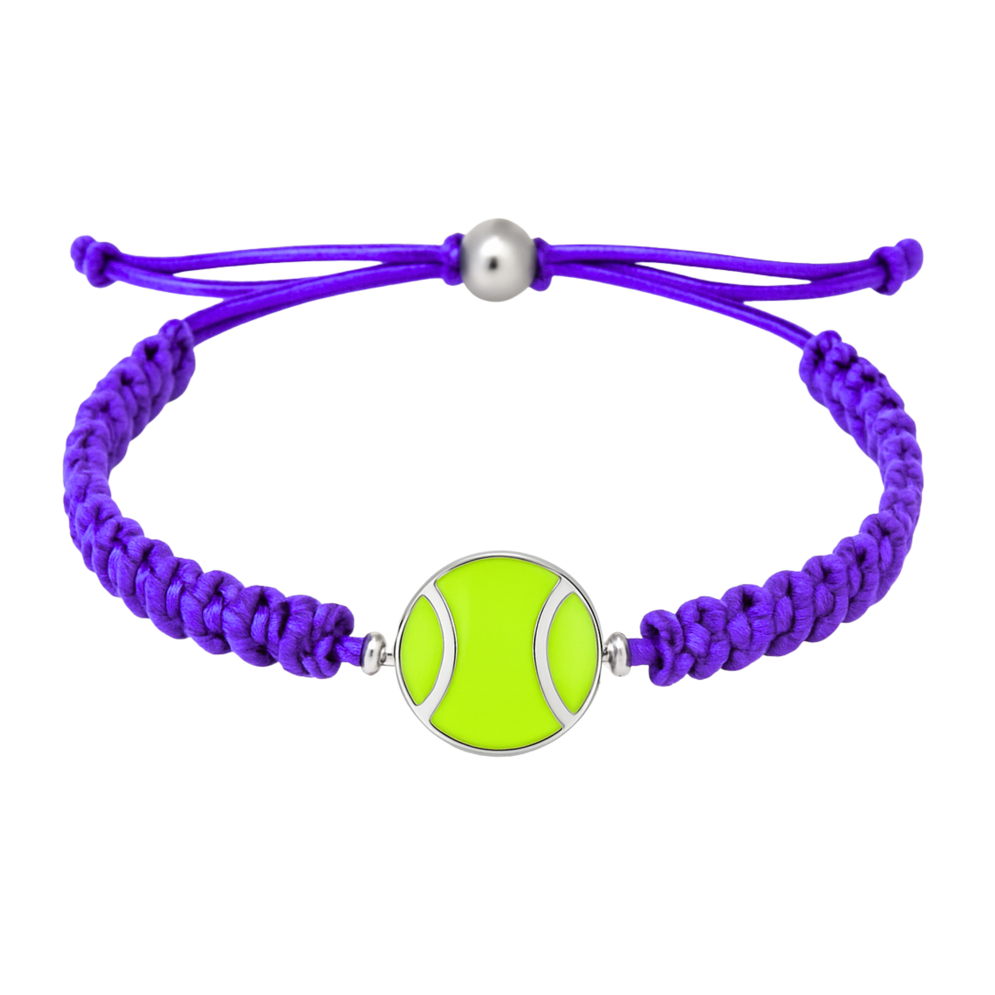 Purple tennis rope bracelet with bright tennis ball charm, fun accessory for fans and players