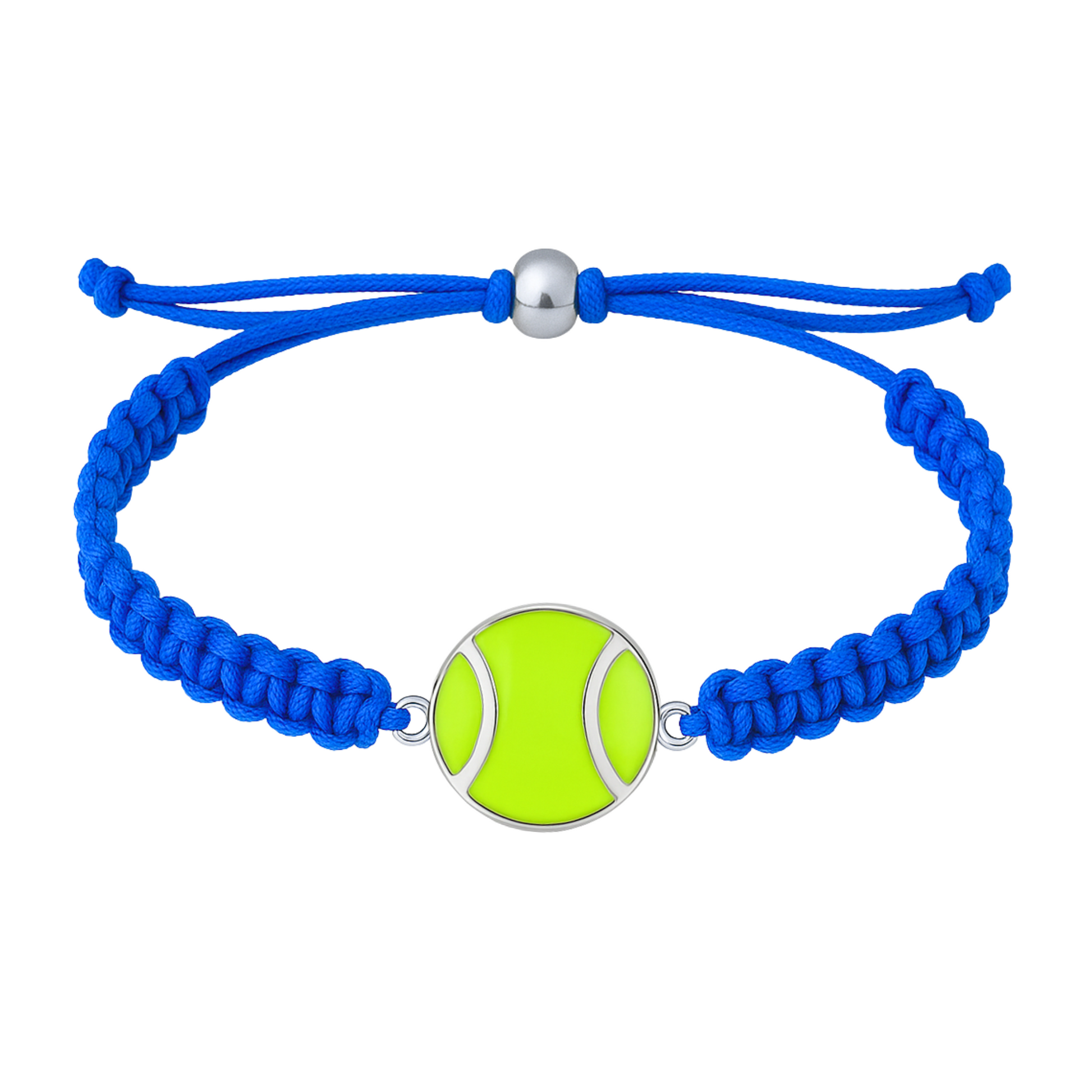 Royal blue tennis bracelet with neon tennis ball charm, comfortable for everyday wear