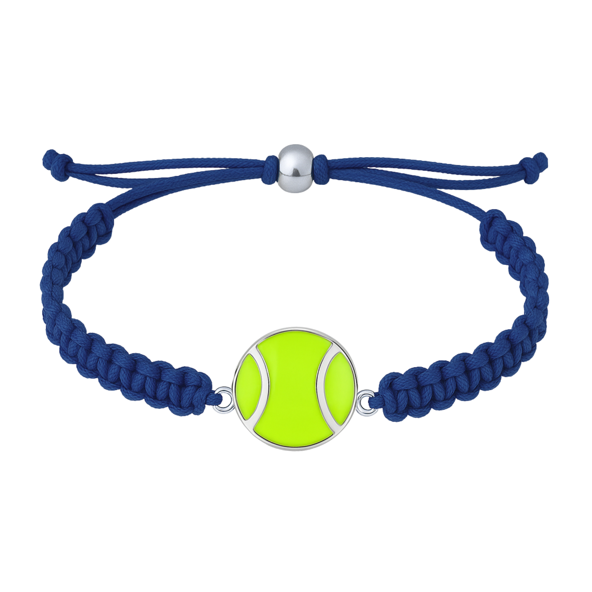 Navy blue tennis rope bracelet with lime green ball charm, perfect gift for tennis athletes