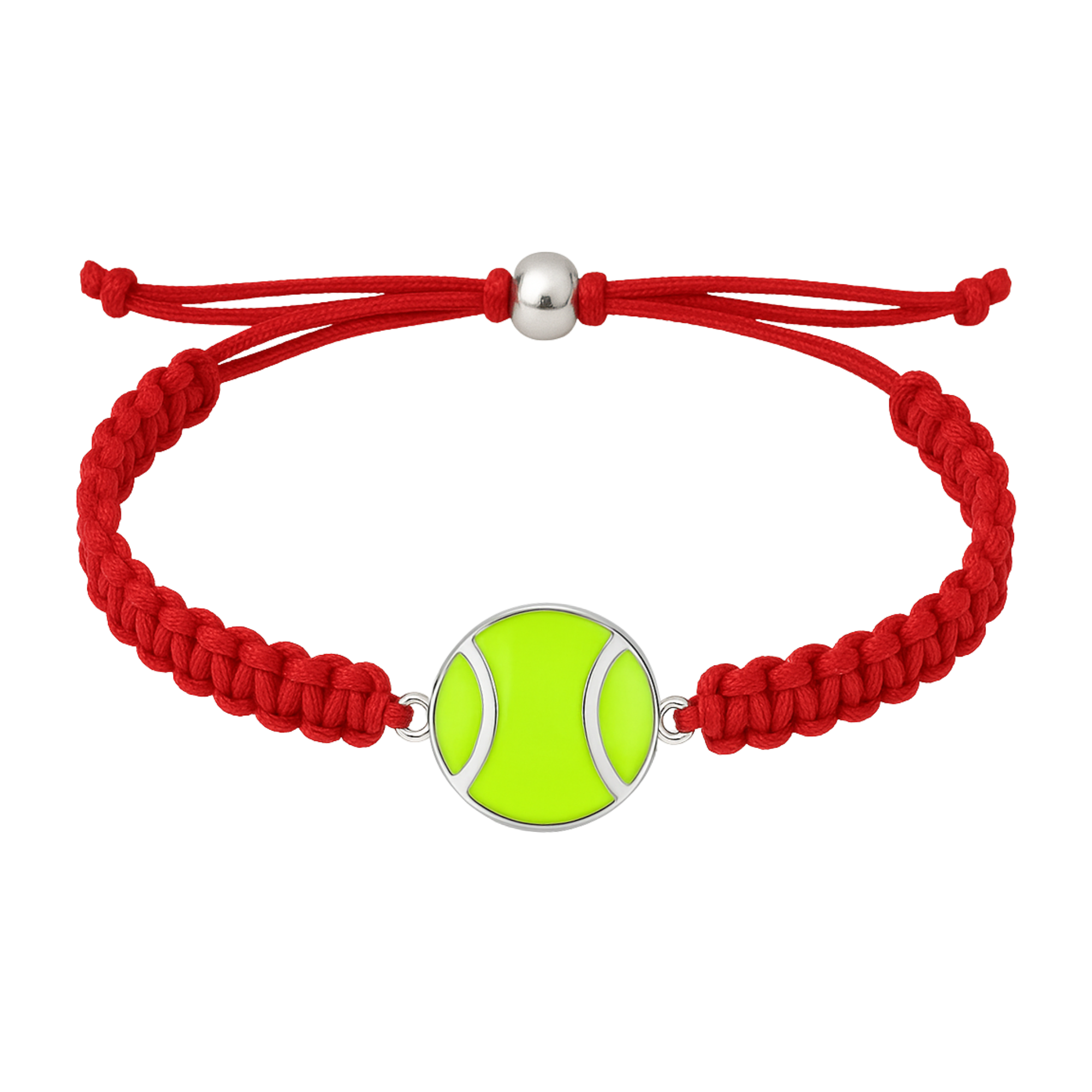 Red tennis rope bracelet with high-contrast green ball charm, sporty accessory for players