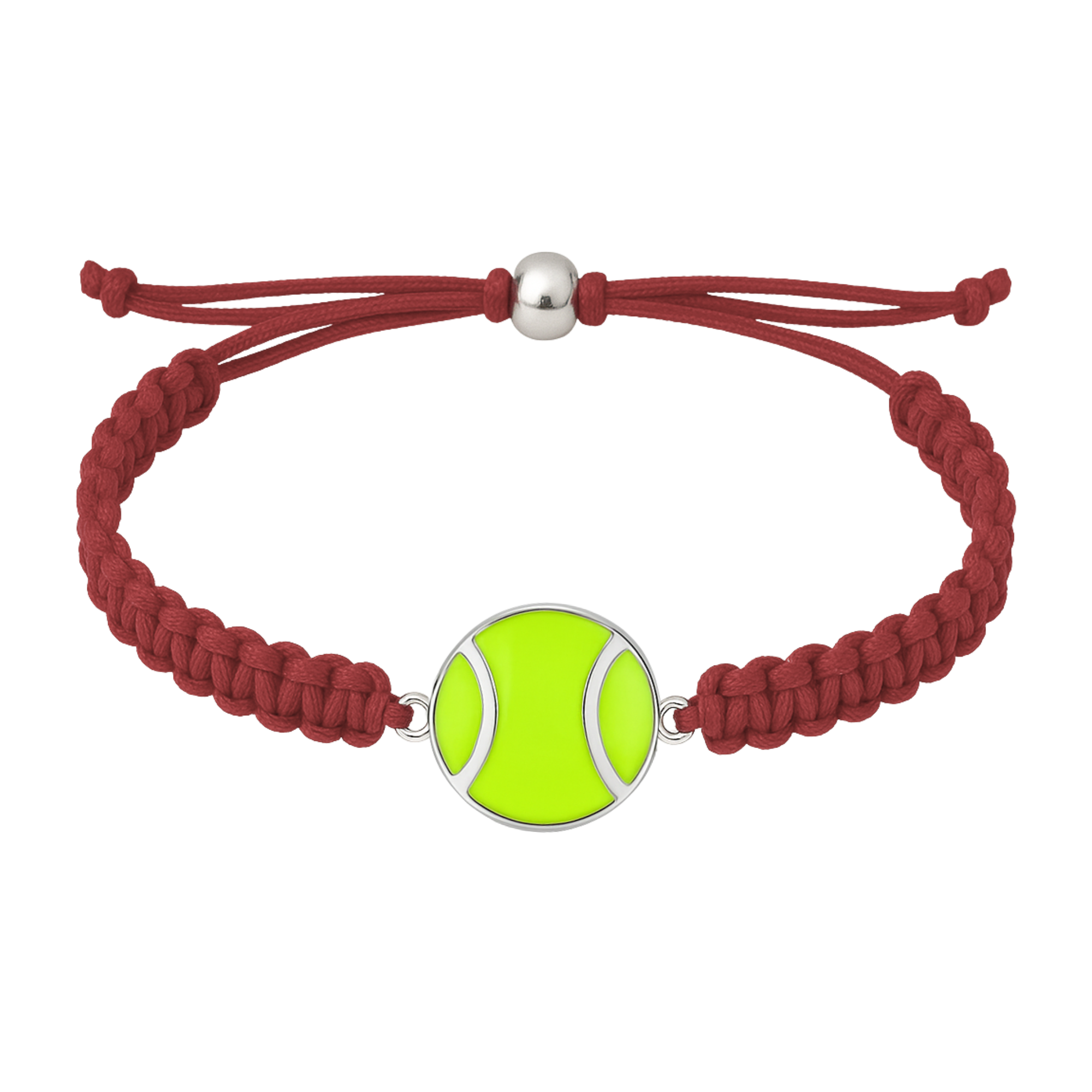 Maroon tennis bracelet with sporty green ball charm, perfect gift for tournaments and matches