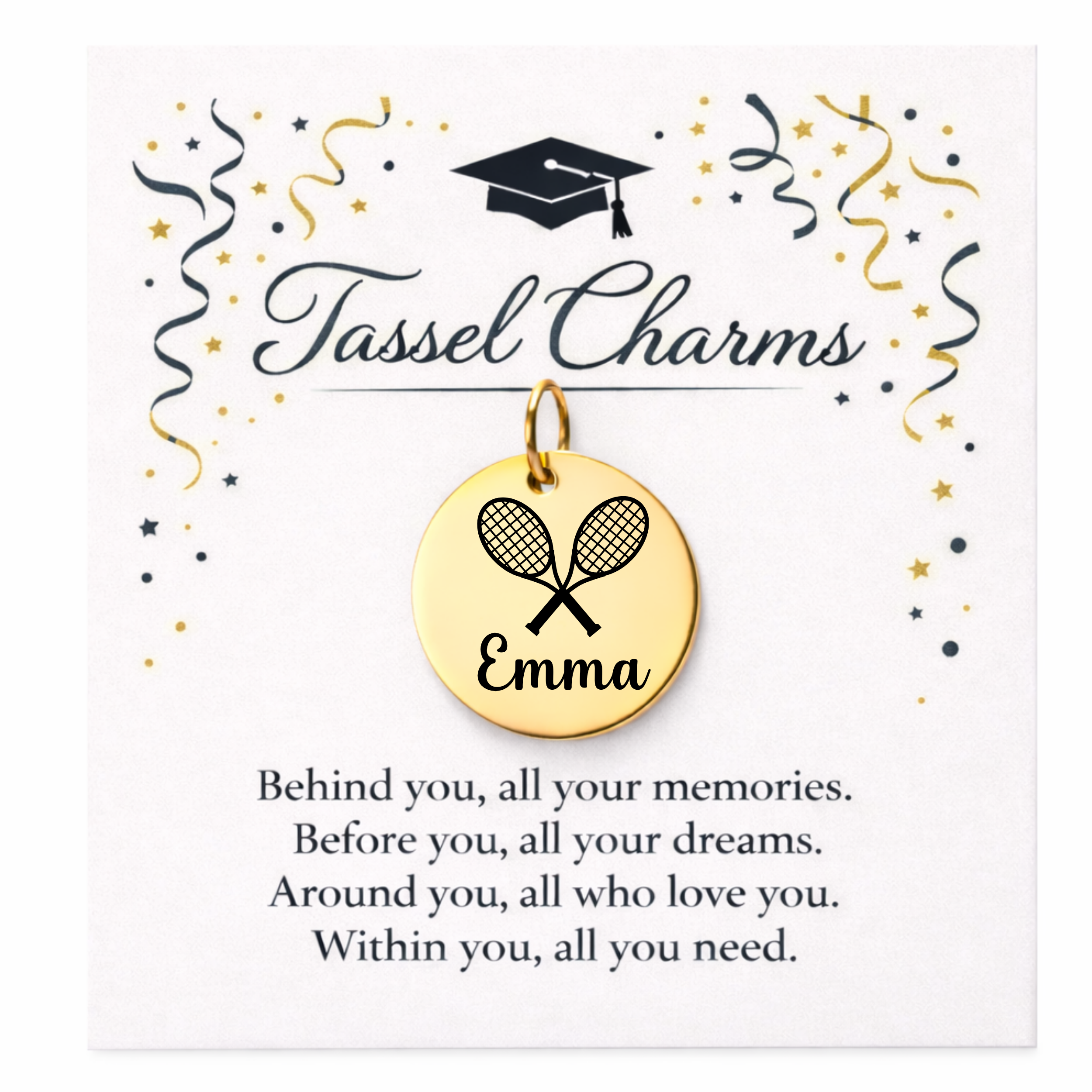 Tennis Engraved Tassel Charm