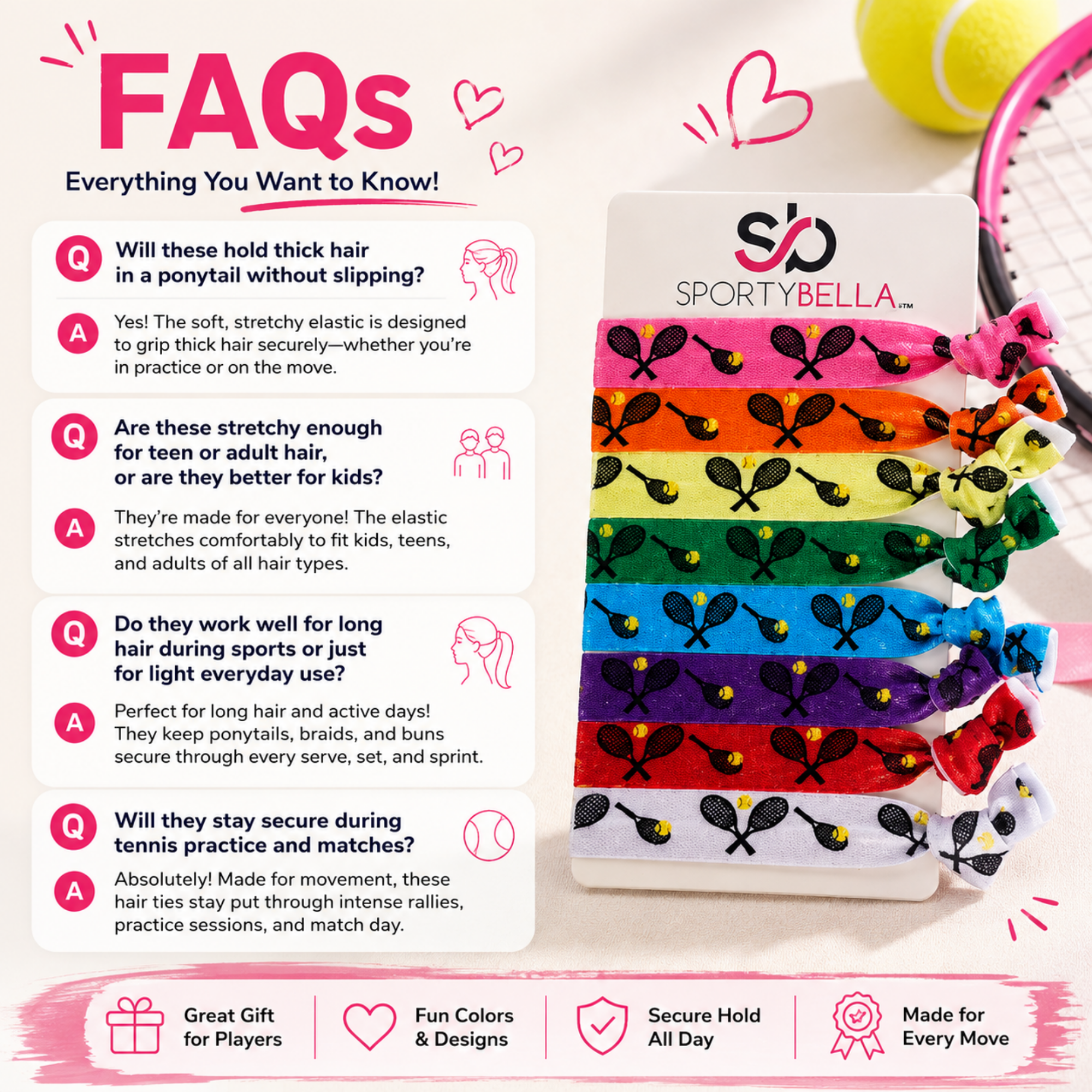Tennis Hair Ties- Multi Colored