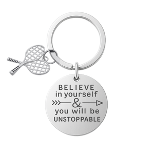 Tennis Keychain with Inspirational Charm