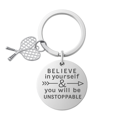 Tennis Keychain with Inspirational Charm