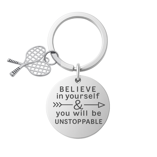 Tennis Keychain with Inspirational Charm