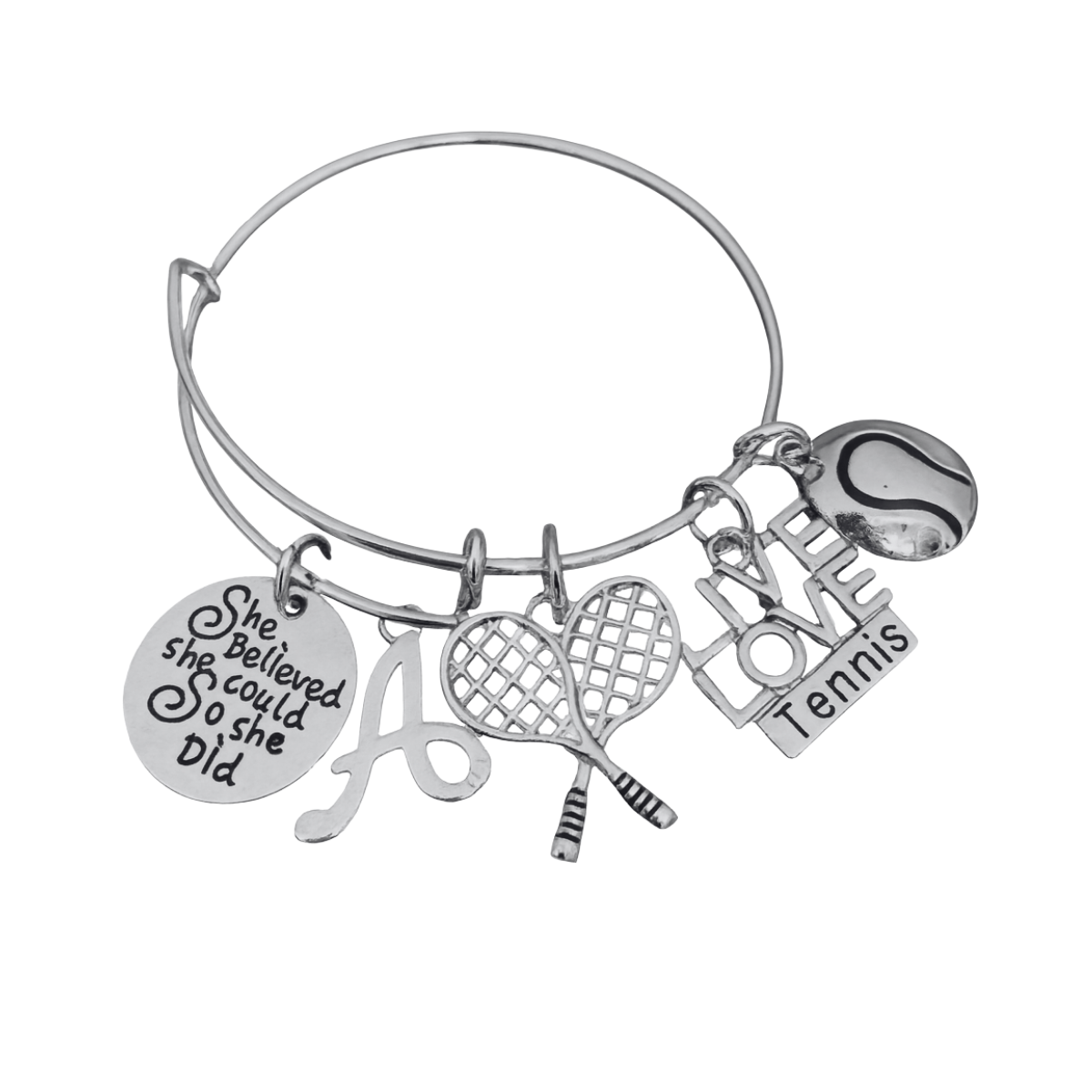 Tennis She Believed She Could Letter Bangle Bracelet