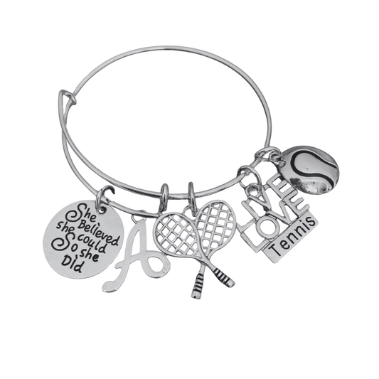 Tennis She Believed She Could Letter Bangle Bracelet