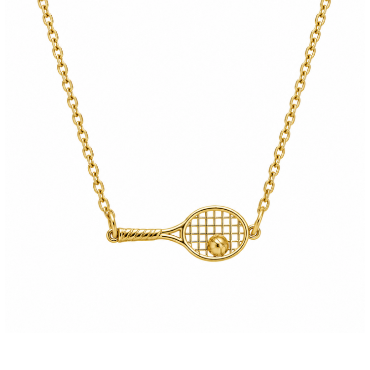 Tennis Racket Pendant Necklace 18K Gold