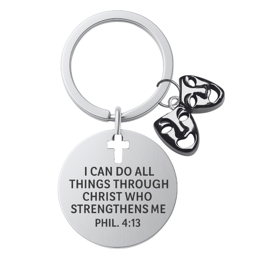 Theater Keychain- Drama Mask I Can Do All Things Through Christ