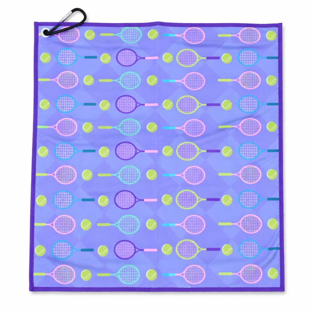 Purple Tennis Towel - Microfiber & Cotton Athletic Towels with Carabiner Clip