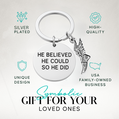 Track and field motivational keychain in Sportybella gift packaging