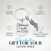 Track and field motivational keychain in Sportybella gift-ready packaging